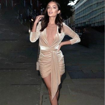Office Lady Long Sleeve V-Neck Mini Dress