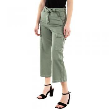 Pantalones Cargo Mujer Verde Oscuro Tiro Alto Push In con Cinturón