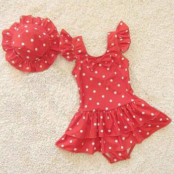 Traje de Baño Rojo Luna con Falda Kids