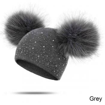 TRUENJOY Girls Double Pompom Knitted Hat