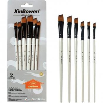 EZONE 6PCS Flat Round Slant Hook Line Brush Set