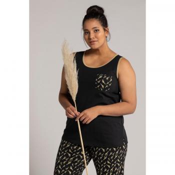 Plus Size Eco Cotton Giraffe Print Sleeveless Pajama Top for Women, Black, Size 24/26