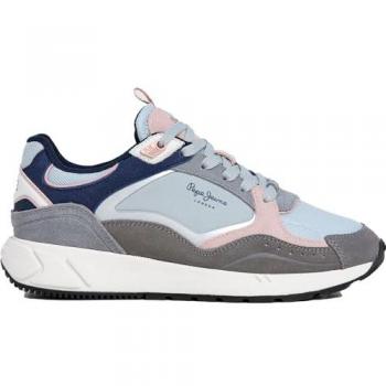 Pepe Jeans Marlon Sports Damen Turnschuhe 37 – Mehrfarbig (Grau/Blau/Pink), Leder, Schnürsenkel