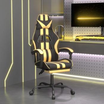 Fauteuil de gamer pivotant avec repose-pied noir et doré