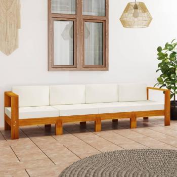 Sofá Jardín Acacia Blanca 4 Plazas con Cojín Crema