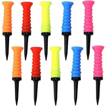 Soft Rubber Cushion Top Plastic Golf Tees 83mm Mixed Colors Pack of 10