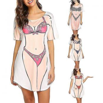 Mujer Cover Up Bikini Camisa Estampada Vestido Rojo S
