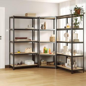 Scaffali Resistenti 5 Ripiani 3pz Grigio Acciaio e Multistrato
