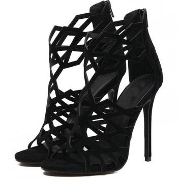 Aneikeh Black High Heel Sandals for Women - Summer Cut-outs, Sizes 35-40