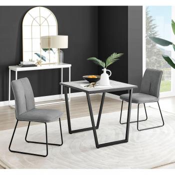 White Marble Effect Square Dining Table & 2 Halley Chairs