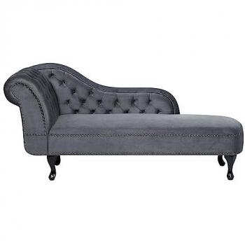 Méridienne Velours Gris Chesterfield