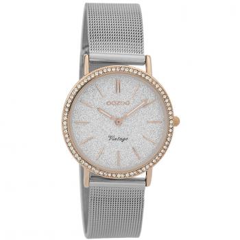 Oozoo Retro-Strass Damenuhr mit Metallgurt 32 mm Rose/Silber – C9327