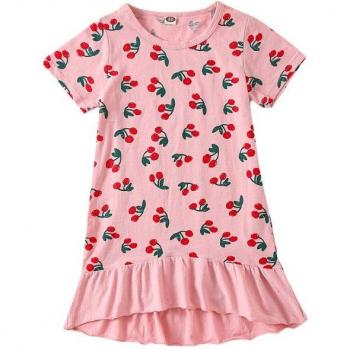 Vestido informal de verano para niñas pequeñas, estampado de cereza, manga corta, hasta la rodilla, 2-7 años