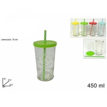 Set 2 Bicchieri di Vetro con CopriCannuccia colorati 450 ml