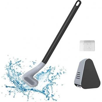 Modern Silicone Toilet Brush Set - Long Handle Black