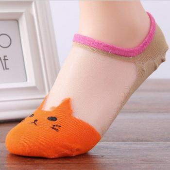 Calcetines invisibles de verano para mujer con gatito