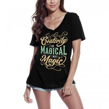 T-shirt à col en V pour femmes ULTRABASIC La créativité est magique - T-shirt à slogan d'artiste créatif S noir