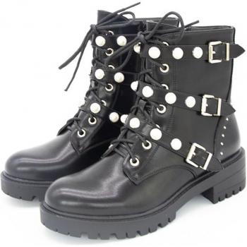 Botas de Otoño Punk con Plataforma y Hebilla de Perla para Mujer
