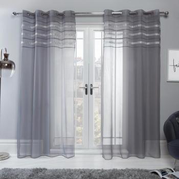 Sienna Pair of Diamante Voile Net Curtain Eyelets in Charcoal Grey