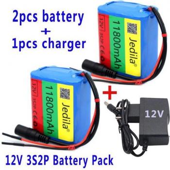 12V Lithium Battery Pack 11800mAh 3S2P with Protection and 1A Charger