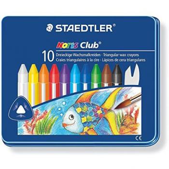 Staedtler - 228 M10 - Boite Métal de 10 Craies à la Cire Triangulaire - Assorties