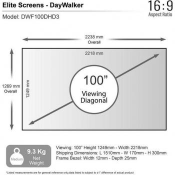 Elite Screens Daywalker Edge Free – Rahmenleinwand (16:9 / DW3 Full Grey / 222 x 125)