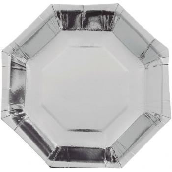 Juego de 6 Platos Octogonales de Plata de 23 cm