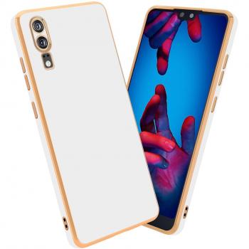 Funda Protectora Huawei P20 TPU con Cámara Blanca y Detalles Dorados