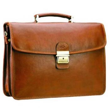 Cartable Katana Cuir de Vachette Gras 2 Soufflets Doré