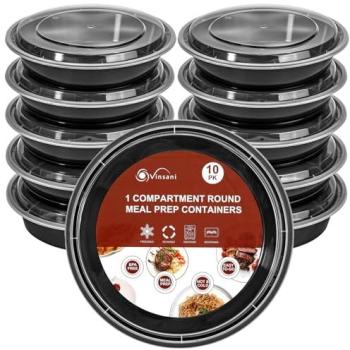Vinsani 10-Pack Circular Solo-Cap Food Storage Containers – Airtight Lids
