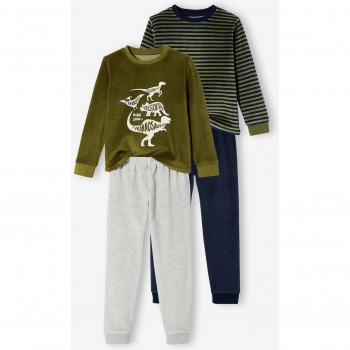 Conjunto de 2 Pijamas de Terciopelo Verde Dinosaurios