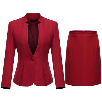 Conjunto Profesional Mujer Yynuda Blazer y Falda Rojo