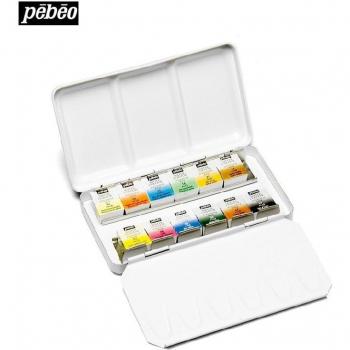 Pebeo Pocket Set of 12 Fine Watercolours in Round Metal Box