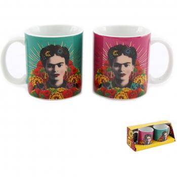 Coppia tazzine caffè Frida Kahlo verde e rosa
