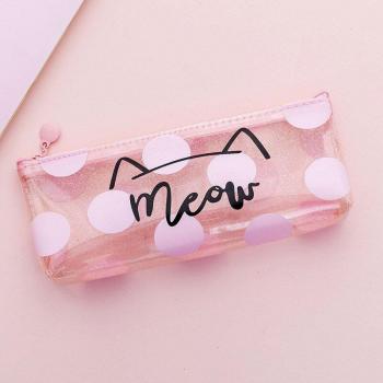 Estuche Transparente de Gato Rosa para Niñas