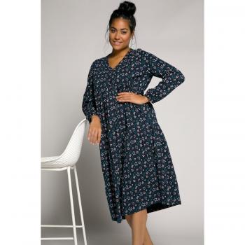 Camicia da notte oversize con stampa cuori e rouches, Donna, Blu, Taglia 24/26, Cotone