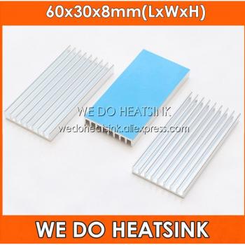 Aluminum Heatsink 60mm x 30mm x 8mm with Thermal Adhesive Tape - Silver/Black IC Radiator