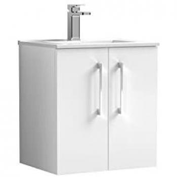 Arno Wall Hung 2-Door Vanity Unit with Basin-2 500mm Wide - Gloss White