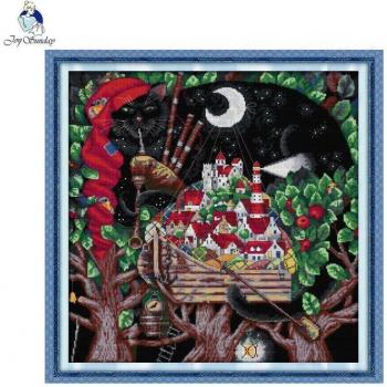 Joy Sunday DIY Black Cat Pattern Cross Stitch Set