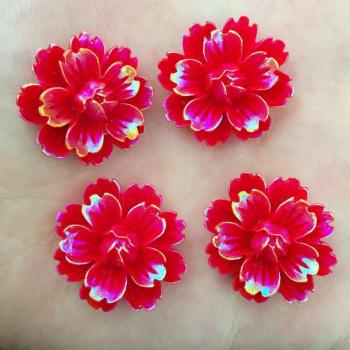 12PCS 25mm AB Resin Candy Color Flower Stone Flatback Buttons