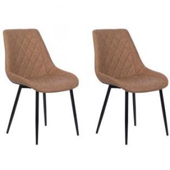 Set di 2 sedie da pranzo Cucina con rivestimento trapuntato in ecopelle marrone dorato
