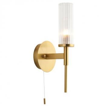 Lampada da parete Talo per bagno in metallo con ottone satinato e vetro rigato, IP44