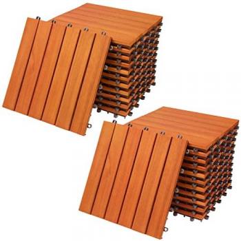 Casaria - Decking Tiles Set FSC® Certified Eucalyptus Acacia Wood Patio Garden Balcony Outdoor Deck Interlocking Terrace Multipack 22x