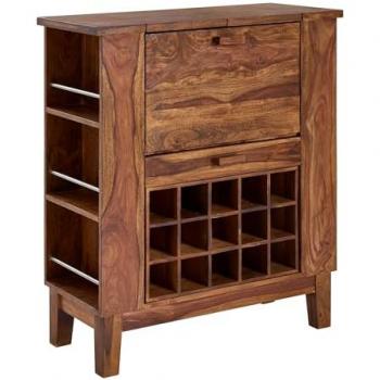 Hausbar Sheesham Massivholz 88x102x40 cm - Spirituosenschrank mit Aufbewahrung für Flaschen und Gläser