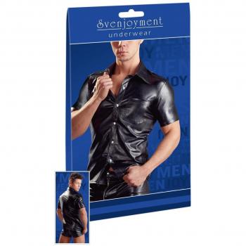 Svenjoyment Herren Shirt aus Lederimitat XL – Schwarzer Wetlook