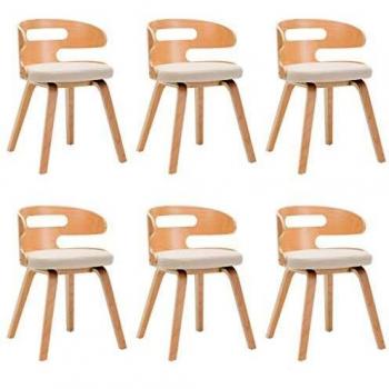 Sillas de comedor 6 piezas en madera curvada y cuero sintético crema