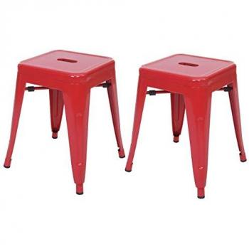 2er-Set Metallhocker HWC-A73, stapelbar in Rot