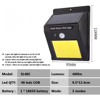 Lámpara Solar LED de Pared con Sensor de Movimiento, 3 Modos, SMD2835 100, Batería Integrada, Resistente al Agua
