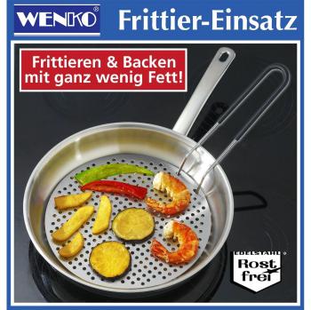 Maximex Frittierkorb aus Edelstahl, hitzebeständiger Silikongriff, spülmaschinenfest, Maße: 24 x 14 x 42 cm