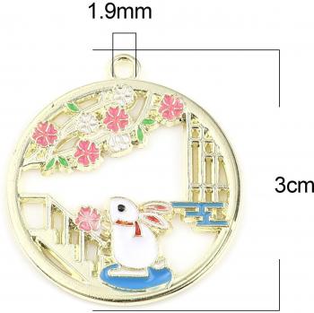 Chinesische Kaninchen Charms Set, 10 Stück, Mehrfarbige Emaille für Schmuckherstellung